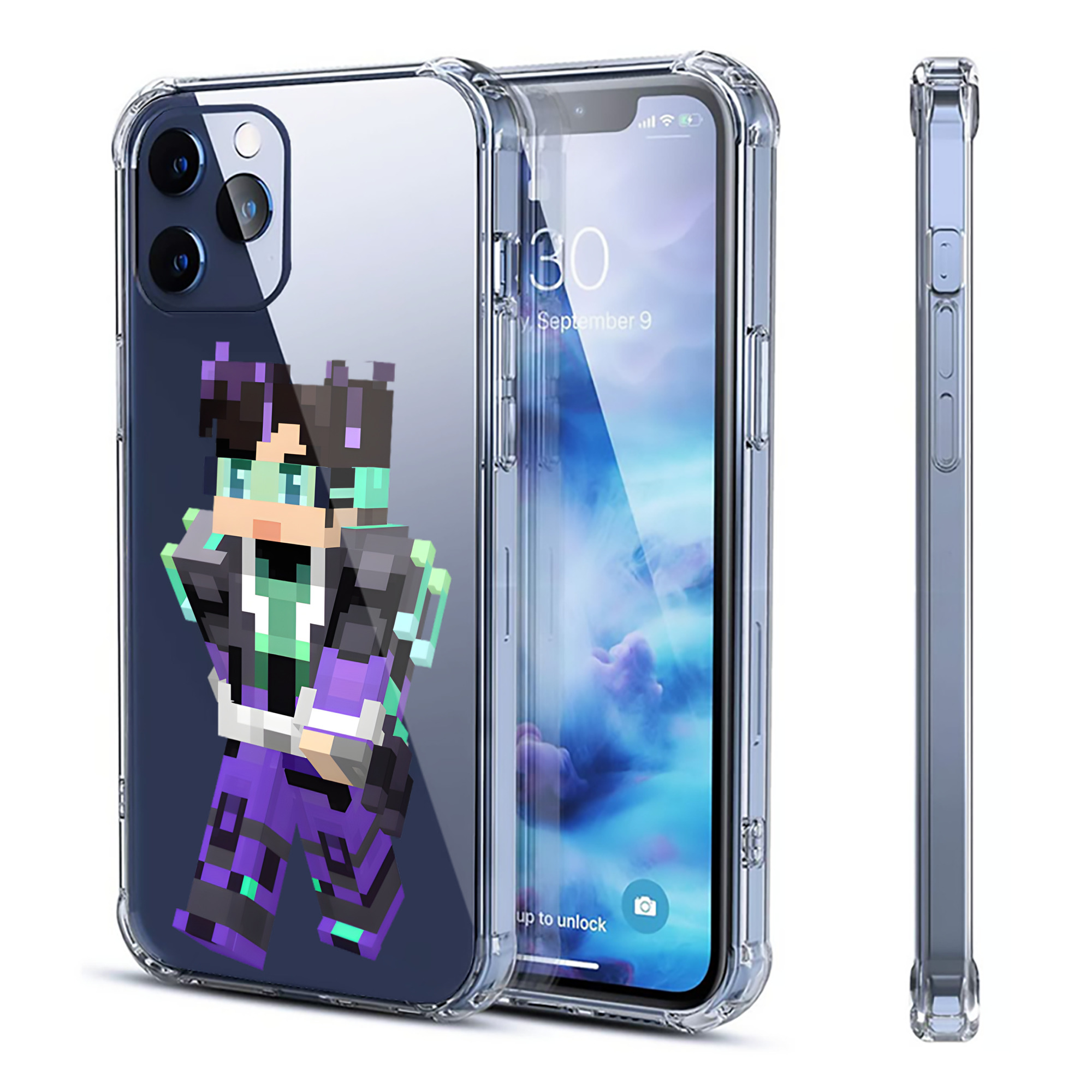 （画像用） マインクラフト ブロックの世界 Minecraft MC Block world 【iPhone 12シリーズ対応】透明スマホケース（クリアソフトケース）